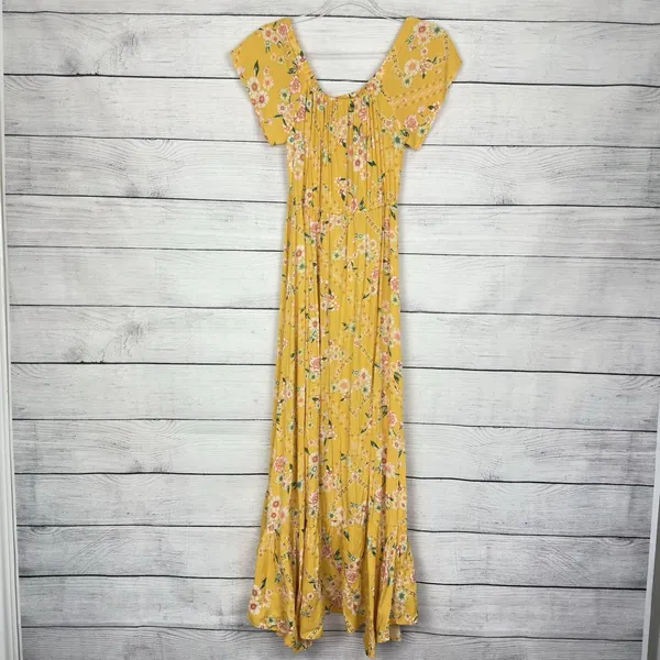 Anthropologie Abel‎ the Label Yellow Floral Hi-Low Maxi Dress Medium Gypsy Boho - Image 6