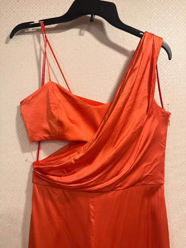 AMUR Blynn Spicy Coral Asymmetrical Pleated Drape Jumpsuit Formal Size 4 - Image 3