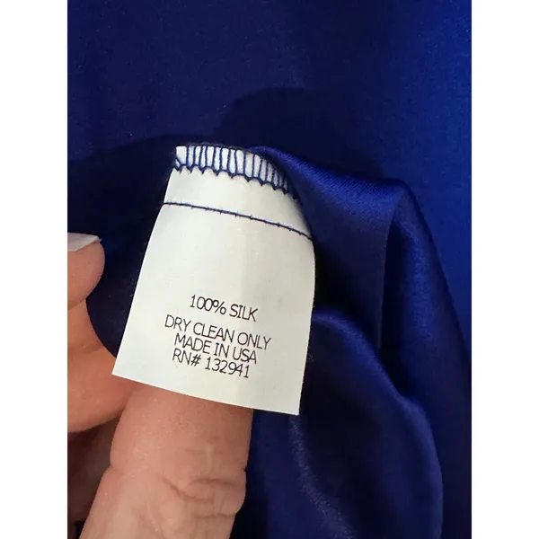 Amanda Uprichard Royal Blue Silk‎ Shift Dress Midi 3/4 Sleeve Sz L Preppy Luxury - Image 5