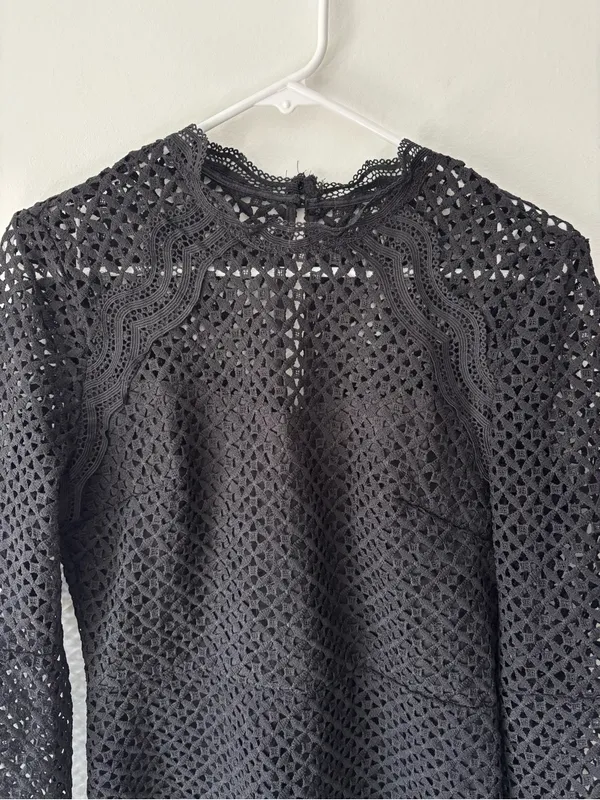 Aqua Black Crochet Lace Mini Dress Bell Sleeves Whimsigoth - Image 3