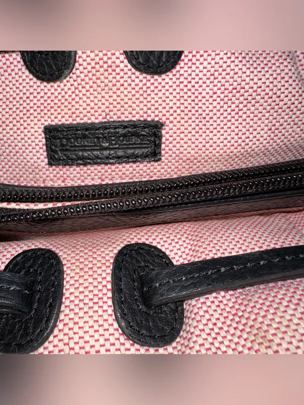 Dooney & Bourke Black Pebbled Leather Drawstring Satchel Bag Pink Gingham Lined - Image 5