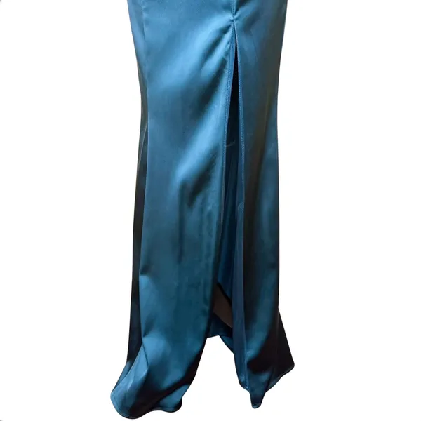 Sherri Hill Formal Gown Size 00 Teal Satin Open Back High Slit Prom Dress Party - Image 6