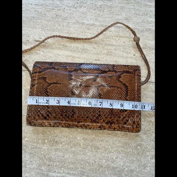 VTG Brown Python Snake Skin Leather Envelope Clutch‎ Handbag Purse - Image 9