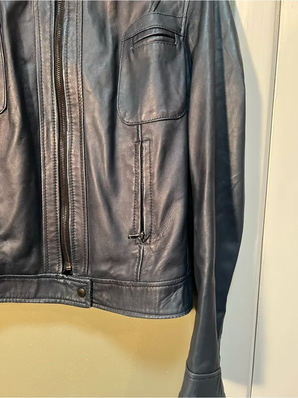 Vera Pelle Women's Size 46 Vegan Leather Jacket Dark Blue Gray Moto Full Zip - Image 4