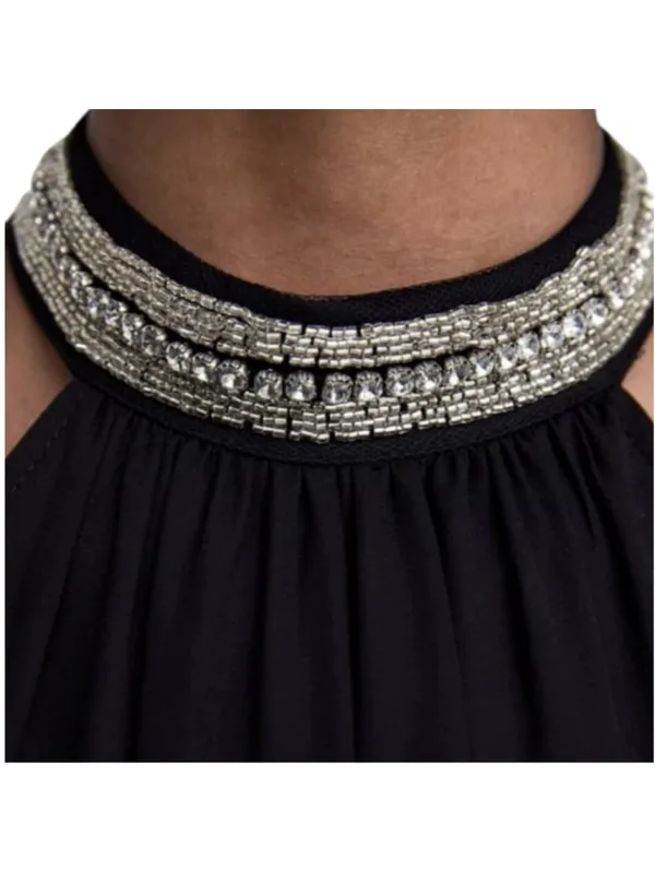 Zara Black Halter Neck Jumpsuit with Silver Embellishment Size L NWT - Image 6