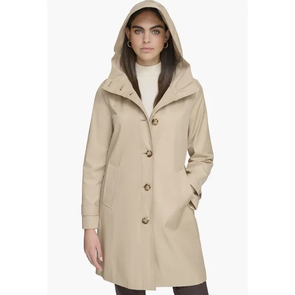 Calvin Klein Water Resistant A-Line Trench Coat Tan Size Small Hooded - Image 4