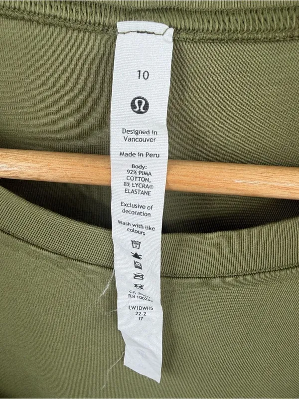 Lululemon cotton wrap front t-shirt dress bronze green women’s 10 Athleisure - Image 2