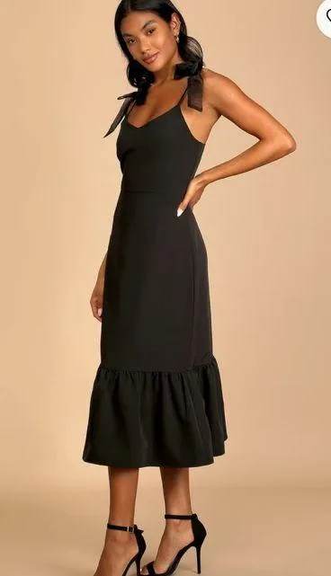 Lulus Beautiful black bow midi dress - Image 3