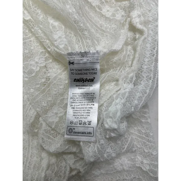 Edikted Textured Sheer Lace Mini Dress In White Size L - Image 8
