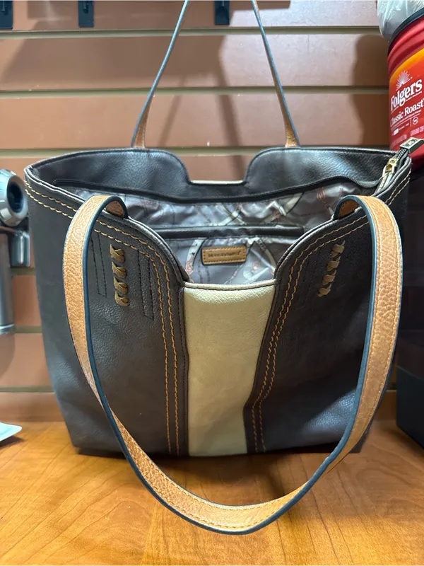 Montana West Brown & Cream Two-Tone Leather Tote - Image 2
