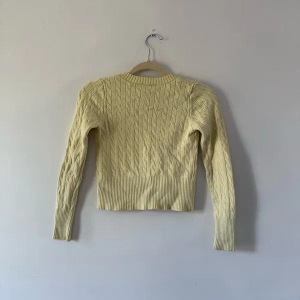 Pink Rose Butter Yellow Cable Knit Cardigan | Preppy Old Money Quiet Luxury Sweater - Image 3