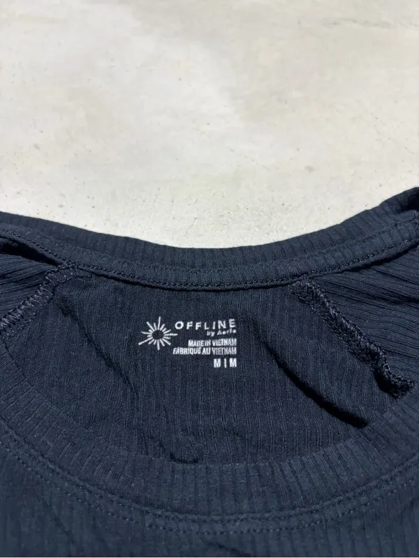 Aerie offline Black Long-Sleeve Ribbed Crewneck Shirt medium - Image 5