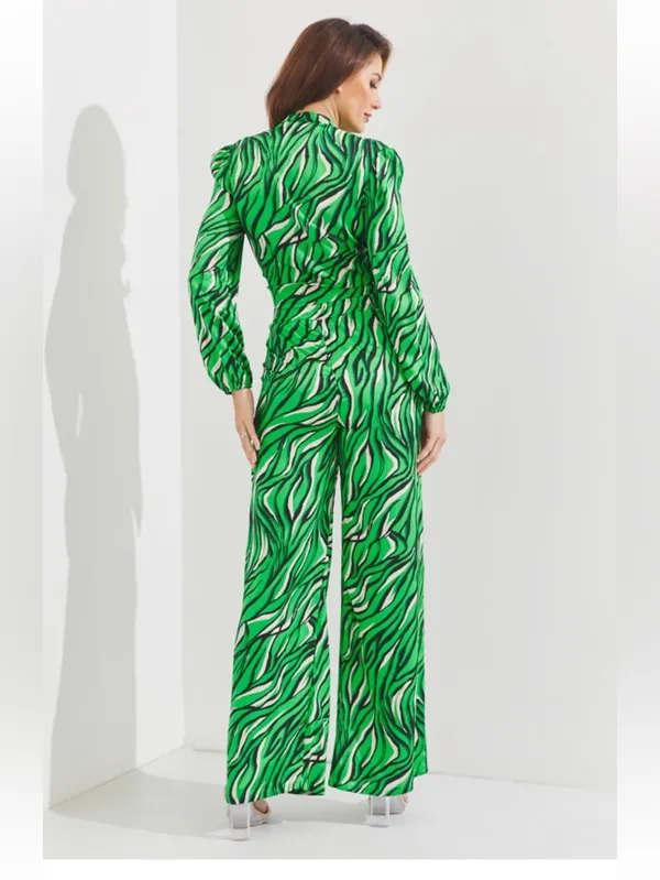 Green Zebra Print Tie Front Top & Wide Leg Pants Set Size M NWT - Image 3