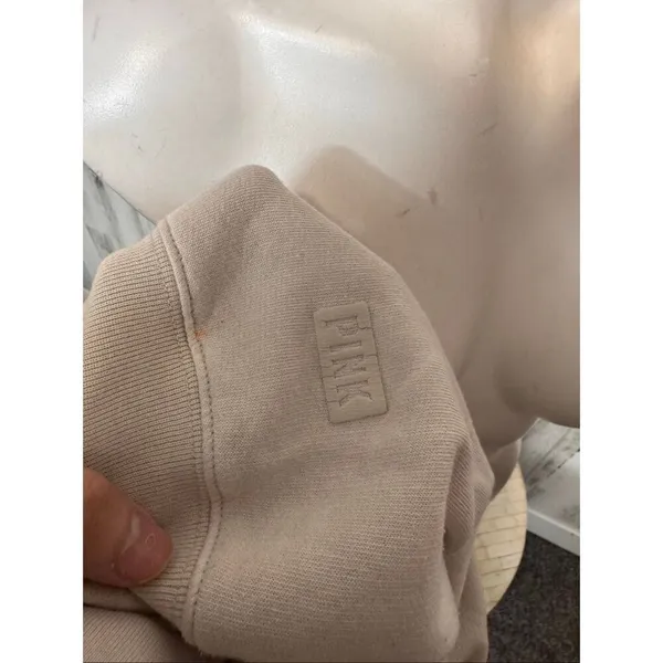 PINK Victoria’s Secret Beige Oversized Fleece Hoodie Women’s XL - Image 8