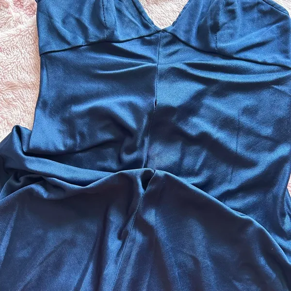 Vintage 70s Giorgio di Sant’Angelo Blue Pink Satin Floral Appliqué Maxi Dress S - Image 7
