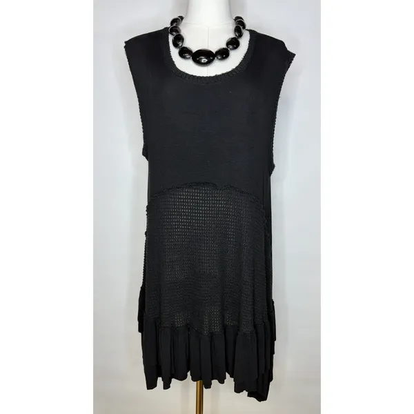 POL Womens Black Sleeveless Boho Knit Ruffle‎ Mini Dress SMT1835 Size L NWT - Image 3