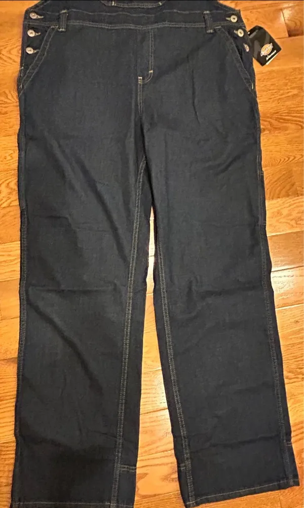 Dickies dark-wash loose straight- baggy leg fit denim carpenter bib overalls,XS - Image 7