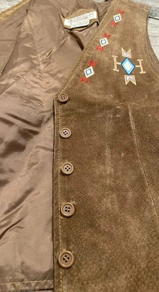 Cambridge Dry Goods 100% Leather Vest Small Lined Western Aztec Southwestern - Image 10