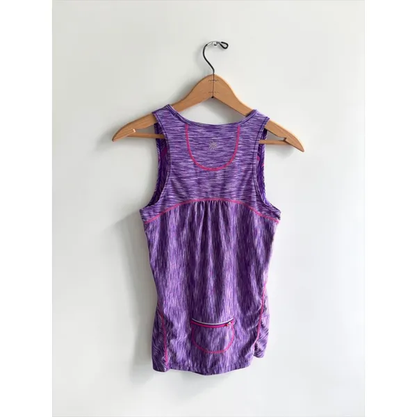Athleta Space Dye Purple Pink Racerback Running‎ Tank Top XS Zipper Pocket - Image 2