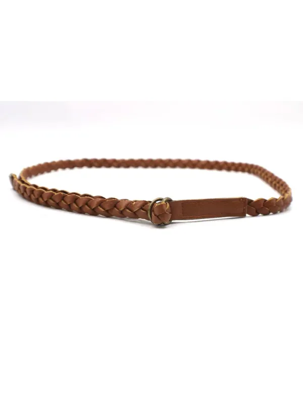 Brown Braided Vegan Leather Belt Thin w/ Ring Closure Boho Cottagecore Y2K Retro - Image 2