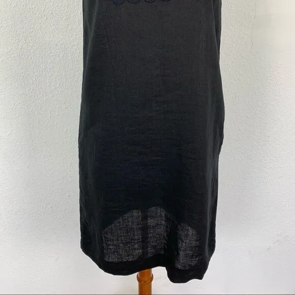 Another Place Black Sleeveless Shift Dress Boho Cutout Front Detail‎ Small Linen - Image 3