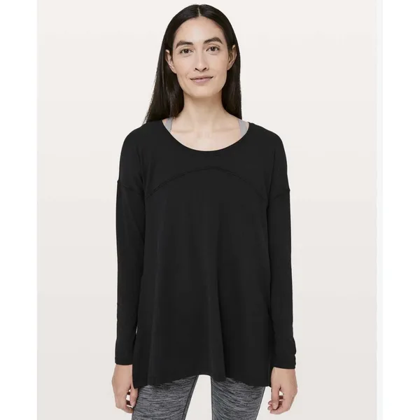 Lululemon Shirt Women's Sz 6 Hit Unwind Long Sleeve Black Rulu Lycra #JJJ10-4 - Image 8