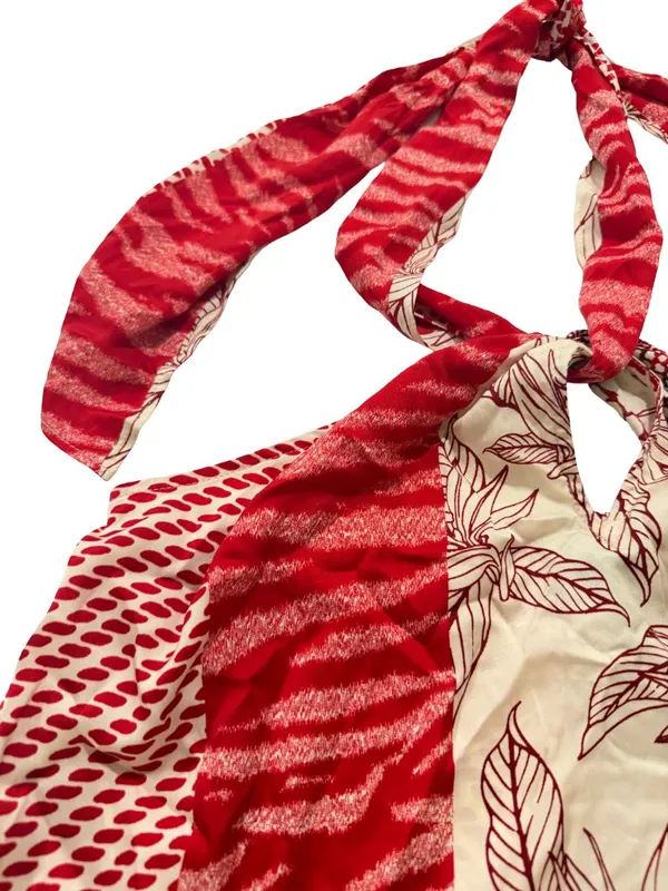 Banana Republic Red Cream Mixed Print Halter Tie Neck Top Shirt Small Women's - Image 11