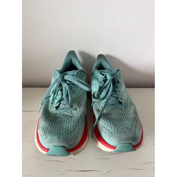HOKA Clifton 8 Womens Running Shoes Size 8.5 Blue Red Cushioned Sneakers - Image 2