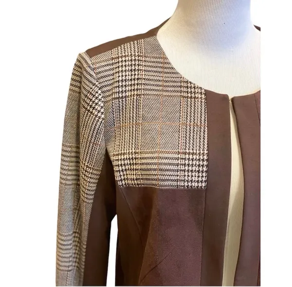 Calvin Klein Plaid Suede Jacket Topper Trench Coat Lined Preppy Brown Tan - Image 4