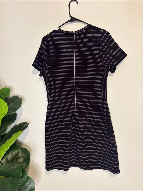 Madewell Black Striped Short-Sleeve Mini Dress Large - Image 5