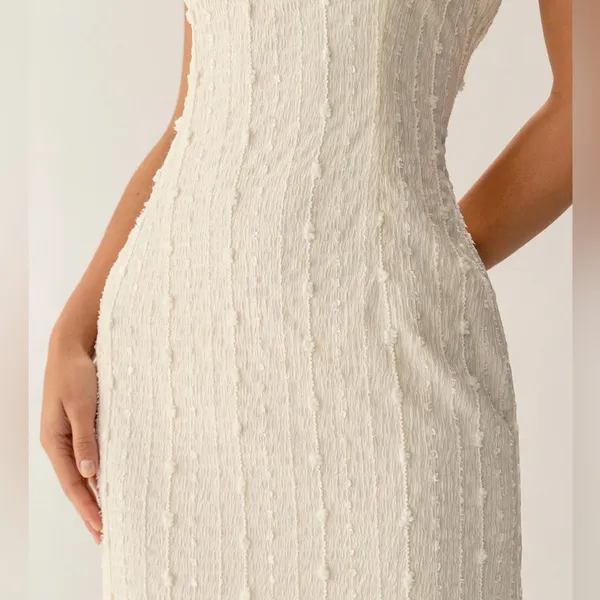 Rihoas Beige Textured Beaded Slip Midi Dress - Image 2