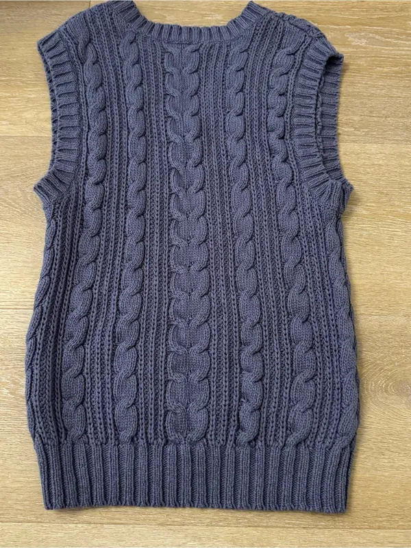 American Eagle Cable Knit V-Neck Sweater Vest - Light Blue - Image 5