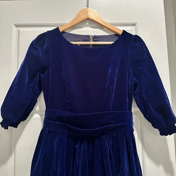 Feiinvan Navy‎ Velvet Fit & Flare Dress A Line Holiday Party Small - Image 3