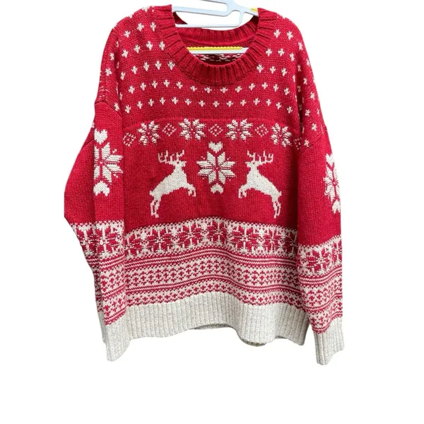 Fat Face UK Wool Blend Fair Isle Red Cream Reindeer Ski Resort Sweater Size 18 - Image 5