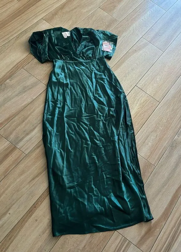 NWT Birdy Grey Jesse Kimono Satin Emerald Bridesmaid Maxi Dress Women Small - Image 7