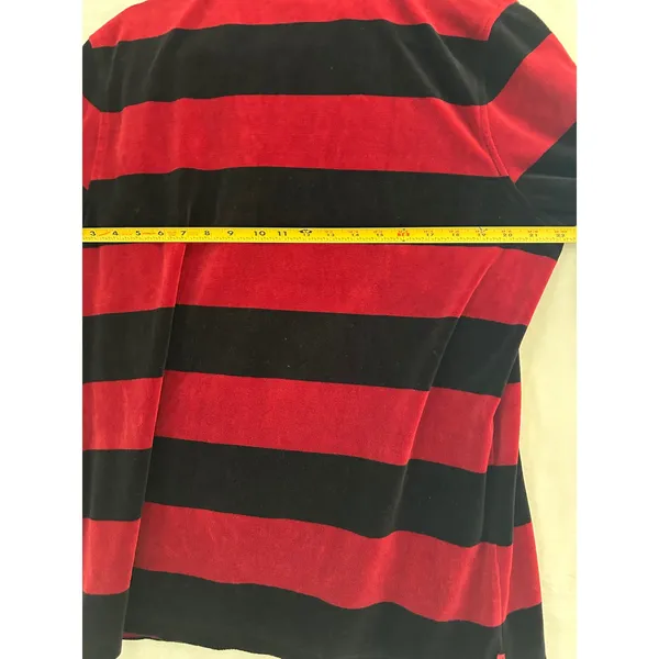 Lauren Ralph Lauren Red Black‎ Striped Velour Quarter Zip Pullover Sweater XL - Image 9