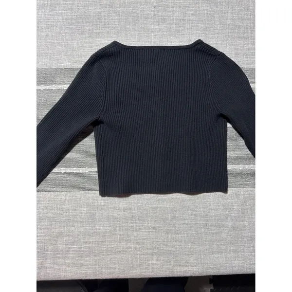 Wild Fable Black Ribbed Button Up Cropped‎ Cardigan Sweater Womens Small - Image 6