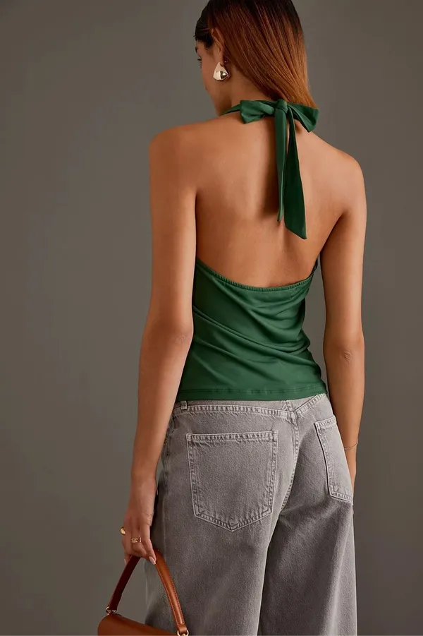 ✨Anthropologie Cowl-Neck Halter Green Sz Medium Top✨ - Image 5