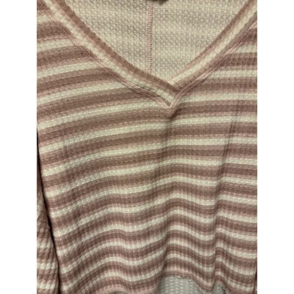 Peach Love California Women's Drop Shoulder Waffle Knit Oversized V‎ Neck Size M - Image 4