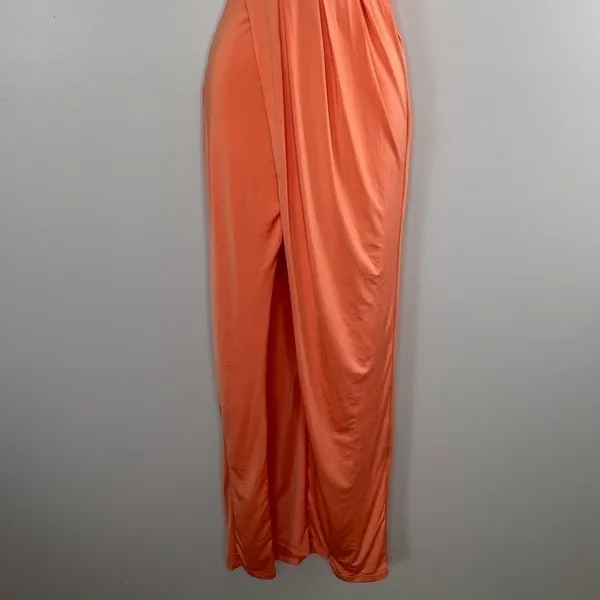 Revolve NBD Sangria Gown XXS‎ Sherbert Orange Wrap Front Slit Sleeveless Formal - Image 3
