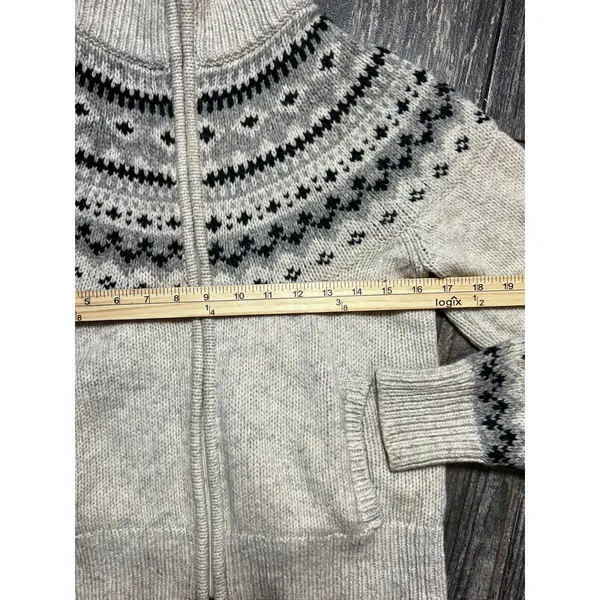 LL Bean Fair Isle PET 100% LambsWool Zip Up Sweater Jacket Nordic‎ Size Small - Image 7