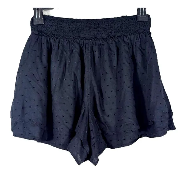 Hollister Black Smocked Skirty Shorts Small Swiss Dot Flowy Coquette Boho Pocket - Image 3