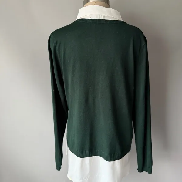 Adrianna Papell Layered Look Sweater Blouse Combo Green & White Size XL - Image 5