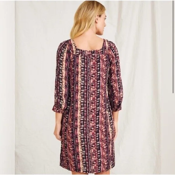 Garnet Hill Jardin Crepe Dress Firesmoke Stripe A-line 3/4 Sleeves‎ Size Small - Image 2
