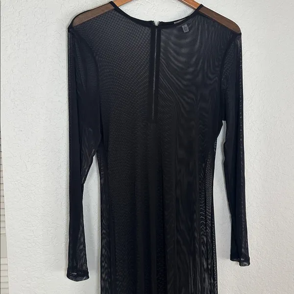 Neiman Marcus Black Maxi Long Sleeve Mesh Dress Swim Coverup Clubbing Sexy Large - Image 2