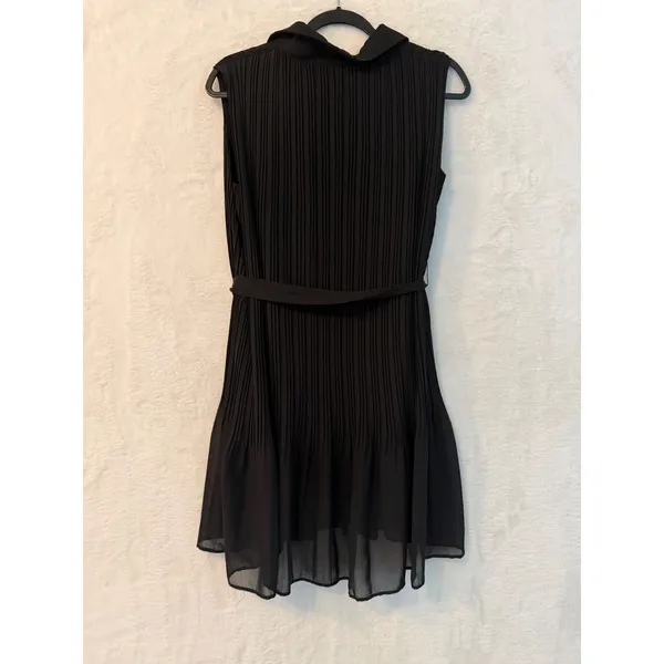 Joie Black Pleated Sleeveless Button Down Belted Mini Dress‎ Large L - Image 6