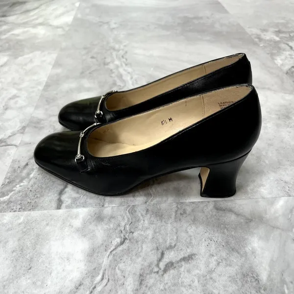 Vintage Etienne Aigner Horse Bit Size 5.5 Black‎ Pumps Block Heel Career - Image 6