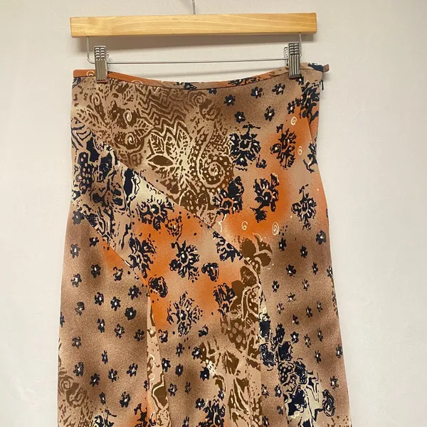 Vintage Alfani Petite Midi Skirt Size 10P Brown Orange Blue Y2K Whimsigoth Fairy - Image 3
