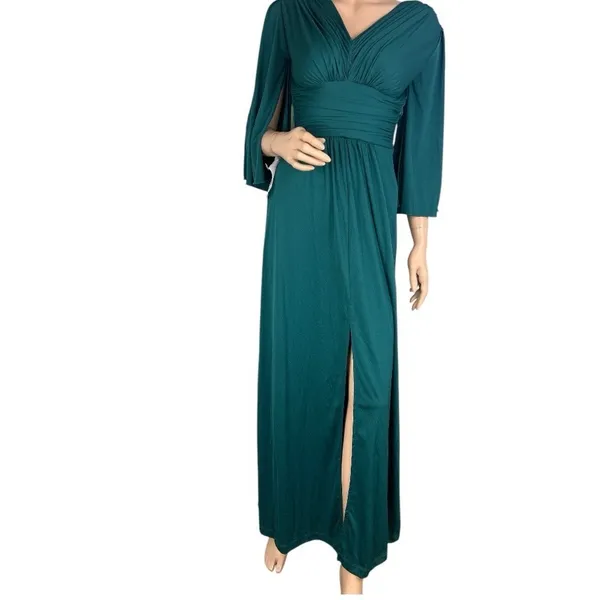 KOH KOH Emerald Green Split‎ Bell Sleeve V-Neck Maxi Dress NT408 Womens XS NWT - Image 3