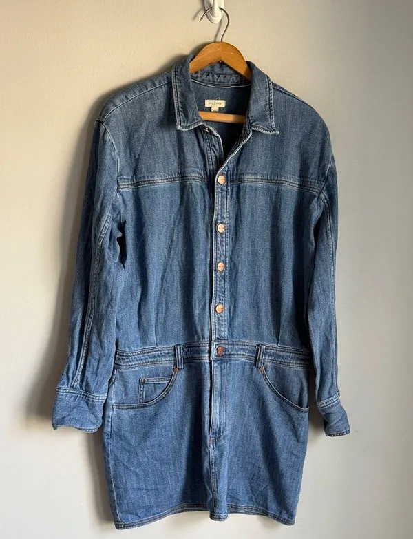 Anthropologie Pilcro Long-Sleeve Denim Micro Mini Shirt Dress Large - Image 2